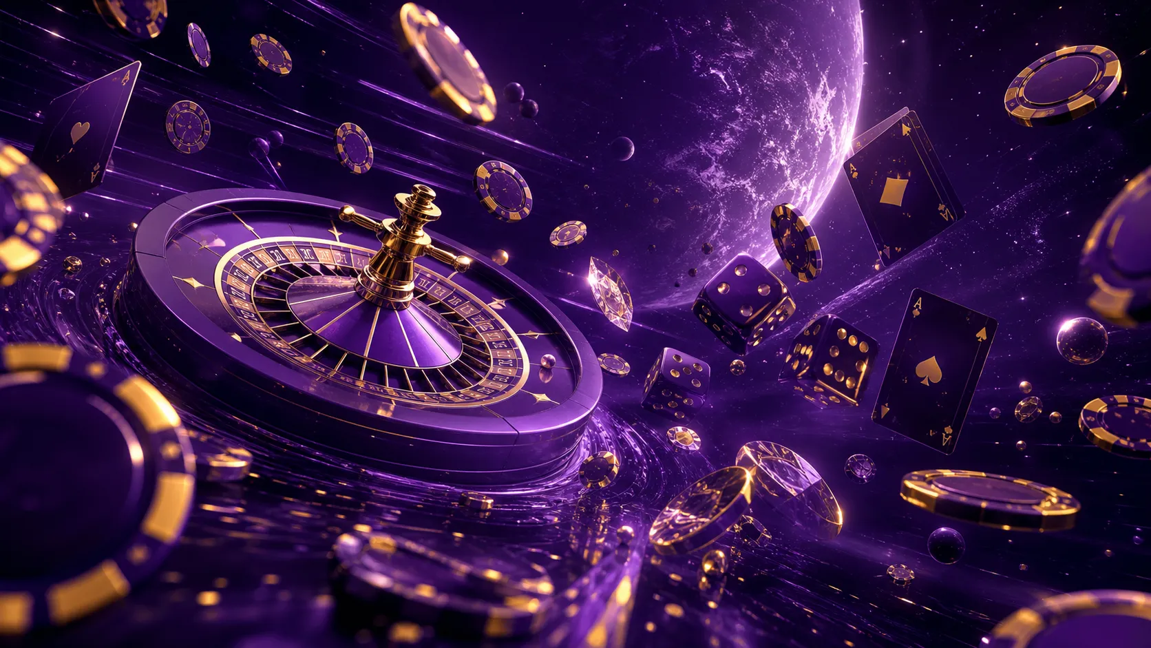 Astropay-themed luxury casino hero banner featuring vibrant neon elements, poker chips, and glowing tokens with premium aesth